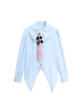 Womens Blouses Elegant Long Sleeve Blue Shirt Ladies Solid Color Femme French Single Breasted Blouses Feminina Streetwear