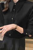 Silk Women Shirts Satin Blouses Women Long Sleeve Shirts Tops Woman Silk Shirt Tops Woman Peter Pan Collar Satin
