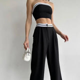 Women's New Hottie Wearing Sports Vest Braids High-Rise Broad-Legged Trousers Casual