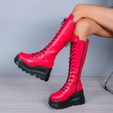 Thick Bottom Women Boots 2025 New Punk Style Personality Big Red Slope And Thick Bottom Mids