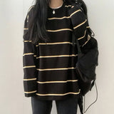 Women Students Striped Chic Streetwear Harajuku All-match Prevalent Long Sleeve Teens Top Unisex Camisetas Tender