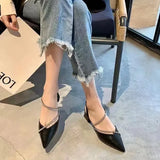 Water Drill Sandals Women Summer French Coarse High Heels Retro Single Shoes Femininity
