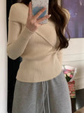 Comfortable Gentle Thin Fashion Temperament Gray Purple V Collar Knitted Knitted Shirt Niche