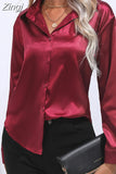 Women Shirts and Blouses Silk Womens Tops Loose Oversized Long Sleeve Blouse Women Spring Elegant Women Clothing OL
