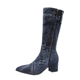 2025 Denim Cloth Mid-Clinic Martin Boots Women's Tip-Tippered Retro Knight