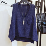 Vest Solid Women Retro Knitted V-neck Spring-autumn New Vintage Leisure Loose Female Sweaters Sleeveless 2XL