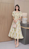2025 New French Holiday Collar Shoulder Short Sleeves To Show Thin Flowers Long Orange Truss
