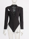 Wind 2025 Autumn And Winter New Women's Temperament V Collar Lace Splicing Small Suit And Clothing