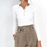 Zingj 2023 New Fashion Solid Color Polo Collar Slim Top Casual Harron Suit Suit-Outfit