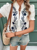 Women's V-Neck Floral Embroidered Shirt Women's New Fashion Single-Crysle