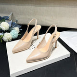 Leather High Heels Women 2025 Summer New Fine Heel Sexy Temperament Does Not Tired Feet Waterproof Table Behind The Empty Head