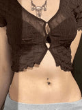 Cropped Textured Mesh Blouse-Outfit