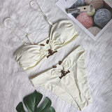 Zingj New Sexy Swimsuit Metal Accessories Hollow Bikini Solid Color Strapless High Waist Women's