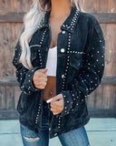 Zingj Fall 2024 New Casual Fashion Corduroy Rivet Long Sleeve Jacket