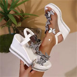 2025 New Sloped Sandals Butterfly Pearl Decoration With Slope And Fish Mouth Cover