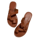 Retro Flat-Bottomed Toe Slippers Women Wearing A Word With Cross-Beach Cool