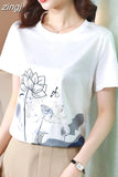 Fashion Women Shirt Silk Blouses for Woman Short Sleeve Shirts Tops Woman White Print Pullover Summer OL Blouse Tops