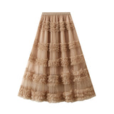Heavy Industry Lace Cake Skirt Long Skirt Sweet Wind High Waist Wood Ear Net Yarn Skirt