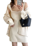Zingj New Loose Solid Color Sweater Cardigan Package Buttock Vest Skirt Suit In The Long Sweater Two Sets Of Women-Outfit