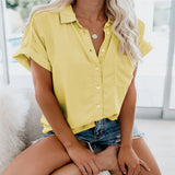 Summer Solid Color Single-breasted British Style Lapel Short Sleeve Loose