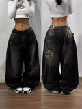 Black Wide-Legged Jeans 2025 New Spring And Autumn Style Middle Waist Style Sagging Jeans 211-0-Outfit