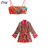 Women Fashion Totem Floral Print Short Sling Smock Blouse Female Side Zipper Elastic Blusas Chic Summer Crop Tops