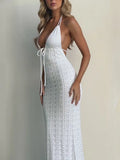 Beach Burqa Knitted Knitted Pure Color Hanging Neck-Laught Beach Dress