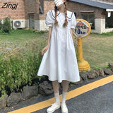 Women Summer Sweet Vintage Japanese Style Peter Pan Collar Vestidos College Student All-match A-line Fashion Casual