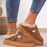 New Fashion Autumn And Winter Thick-Soled Plush Buckle Warm Cotton Slippers Casual Large Size Women's