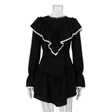 Zingj 2023 New Horn Sleeve Flounce Dress Women's Temperament Design Sense Little Black Dress-Outfit