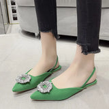 And South Korea Pingtou Tips Drill Sandals Women's New Baotou Velvet Flat Behind The Empty Single Shoes