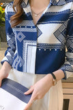 Vintage Print Silk Shirt Women Long Sleeve Blouse 2023Spring Fashion Mulberry Silk Shirts Office Lady New Clothes