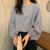 Zingj Women's Fall 2024 New Korean Version Loose Sleeve Student Lantern Sleeve Long-Sleeve T-Shirt Women's Solid Color Bottom Shirt