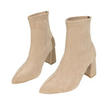 Skinny Women's Shoes Coarse Heel Chelsea Short Boots 2025 New Autumn And Winter Pointed Velvet High-Heeled Women's Short