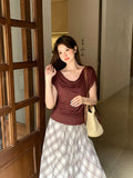 Xixi 13 Lines 2025 Summer New Korean Version Of Temperament Lace Jersey Short-Sleeved Top