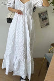 Summer Puff Sleeve Women Ruffes Dress Ladies Womens Cotton Pullover Long Dresses New Fashion Casual Loose Pleated