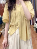 Bubble Sleeve Cotton Short Sleeve Shirt Women's Summer Thin Chic Beautiful Design Shirt Doll Shirt