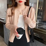 Zingj Season New Knit Cardigan Coat Korean Version Thin Thin Round Collar Long Sleeve With Sweater Black Jacket-Outfit
