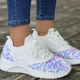 Zingj Flying Knit Breathable Lace-Up Single Shoes Women's Knit Platform Color Low Top Shoes