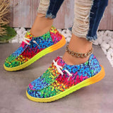 New Large-Size Lace With Color Low-Top Single Shoes Women Graffiti Lazy Man Canvas Flat-Bottomed Casual Single