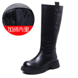 Layer Of Cowhide Long Boots Women Plus Velvet Autumn And Winter New Trend Thick Bottom High Leather Knight Boots