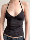 Wind Metal Decoration Hanging Neck Small Vest Hottie Slim Elastic New Blouse