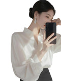 Temperament White Shirt Woman 2025 Spring High-End Professional Commuting Long-Sleeved Top Fashion Chiffon
