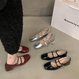 Red Mary Jane Shoes For Women's Shoes 2025 New Summer French Evening Black Spring And Autumn Single Shoes 211-0-Outfit