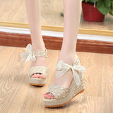 Long-Term Women's Sandals Flat Slope With Lace Fish Mouth Women Magic Sticky Buckle Buckle Pine Cake Thick Bottom