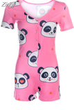 Women Sexy V-Neck Bodycon Bodysuit Casual Printed Button Sleepwear Jumpsuit Shorts Romper Leotard Sexy Ladies Summer Pajamas