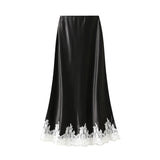 Lace Stitched Silk Half-Body Dress 2025 Spring New Dredish A-Word Long Dress Woman