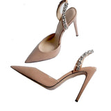 New European and American Ankle-Strap High Heels Sexy Rhinestones Pointed Stiletto