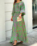 Women's Summer New Loose Print Long-Sleeved Top High Waist Half-Body Large-Size Dress