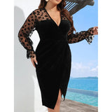 New Large-Size Dress Mm Mesh Long-Sleeved